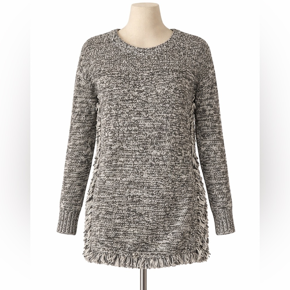 Ann Taylor Gray/tan Fringed Sweater-sz XS